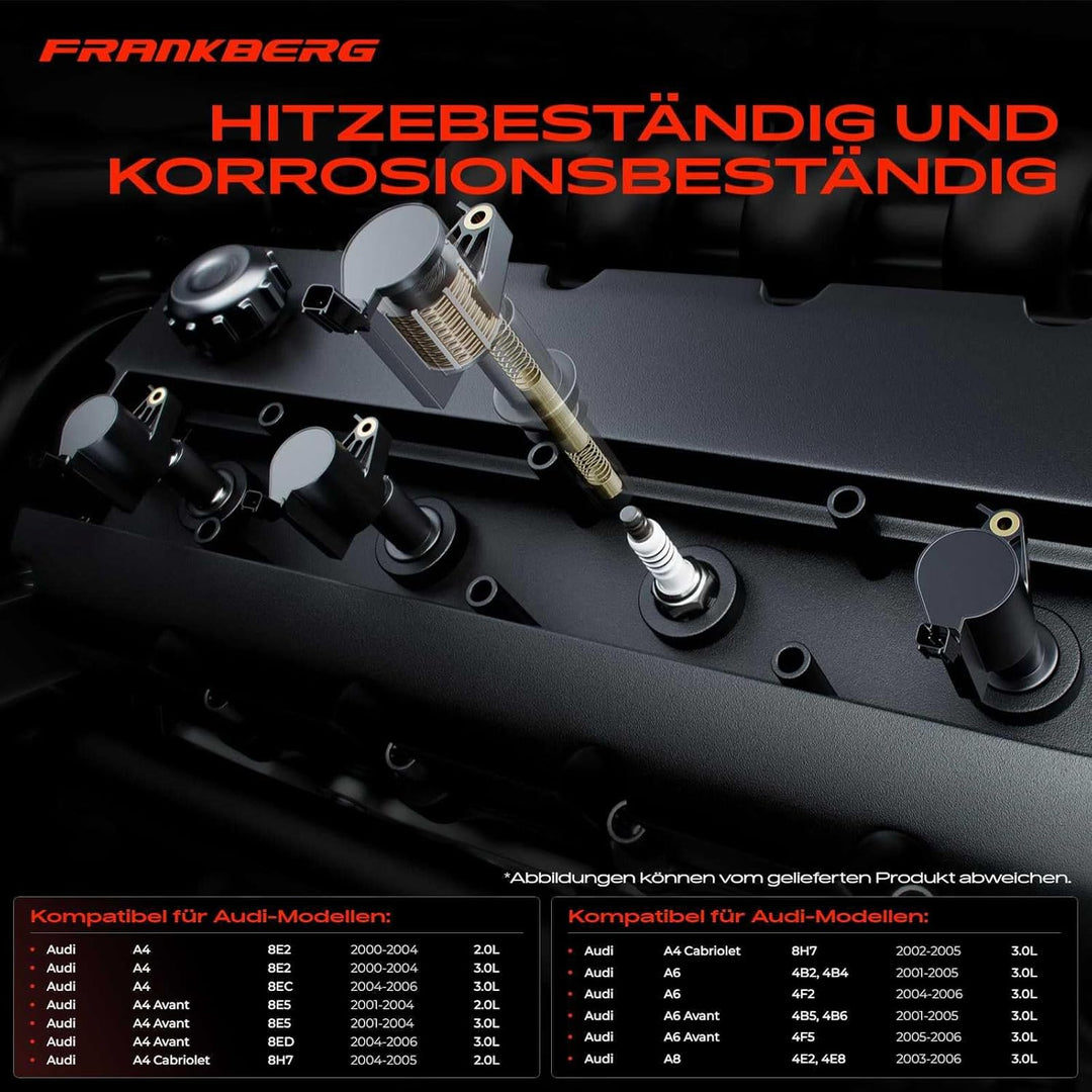 Frankberg 4x Zündspule Zündmodul Kompatibel mit A4 8E2 2.0L 3.0L 2000-2004 A4 8EC 3.0L 2004-2006 A4