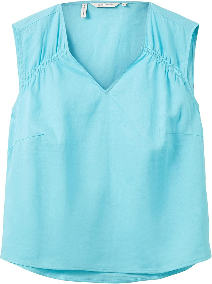TOM TAILOR Damen Leinen Blusen Top 32 26007 - Teal Radiance, 32 26007 - Teal Radiance
