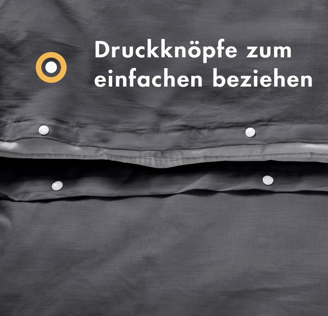 Sleeptime 100% Baumwolle Bettwäsche 240cm x 220cm Anthrazit - weich & bügelfrei Bettbezüge mit Druck