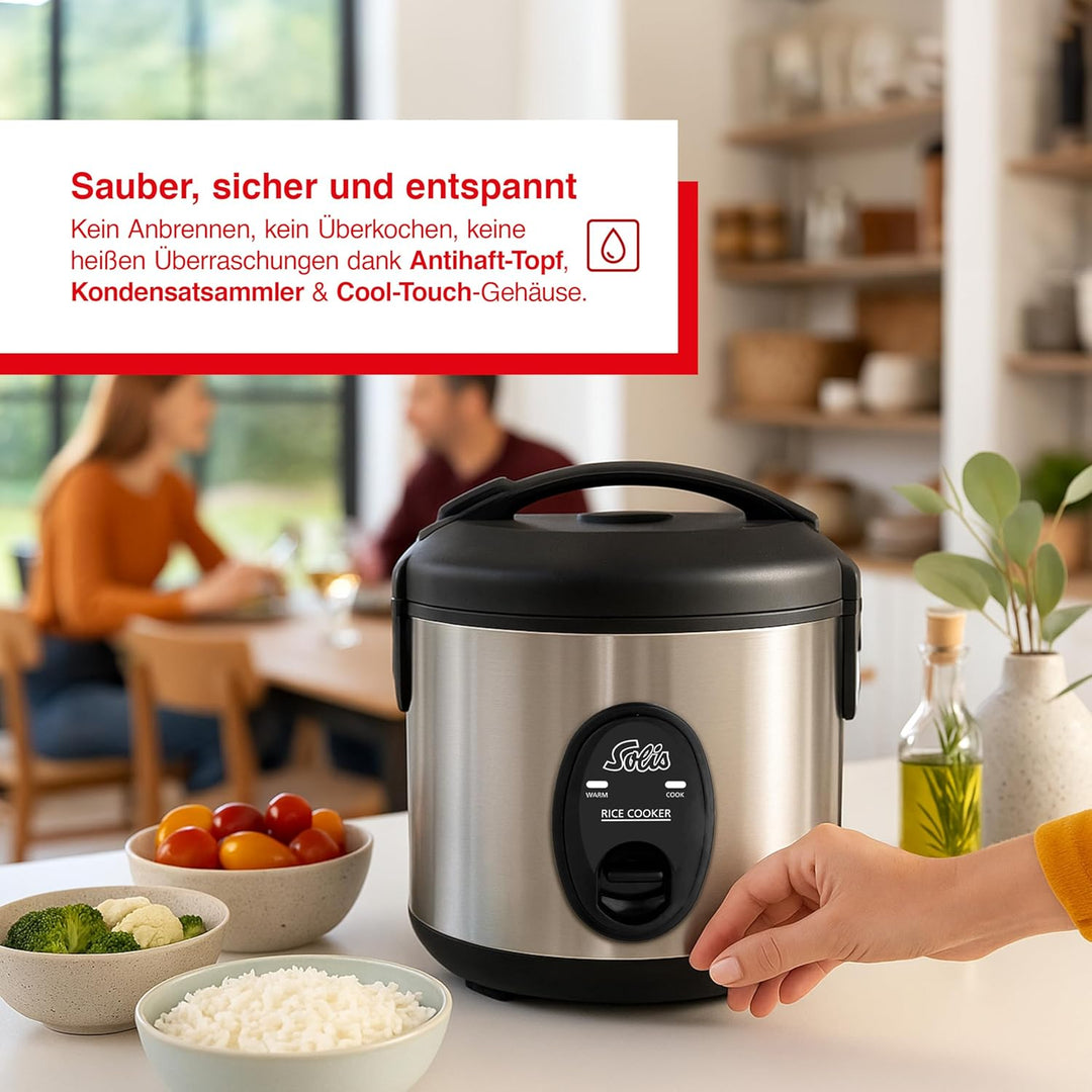 Solis Rice Cooker Compact 821 - Reiskocher Klein - Weisser/brauner Reis - Warmhaltefunktion - 4 Tass