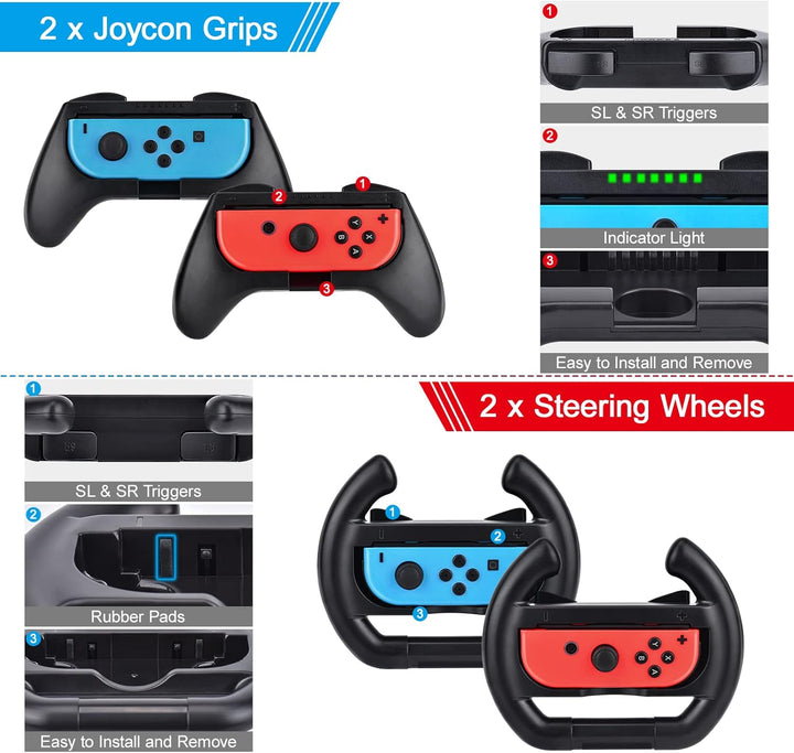 14 in 1 Switch Sport Zubehör Bündel, innoAura NS Bundle Lenkrad, Joycon Griff, Tennisschläger, Glof