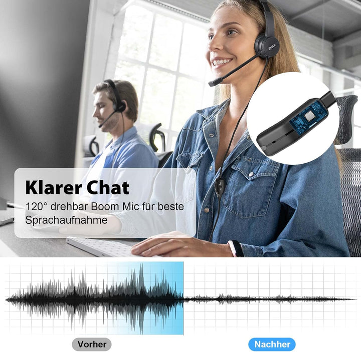 EKSA H12 PC Headset mit Mikrofon, 3,5 mm Business Headset mit Stummschalter & Lautstärkeregler, Klar