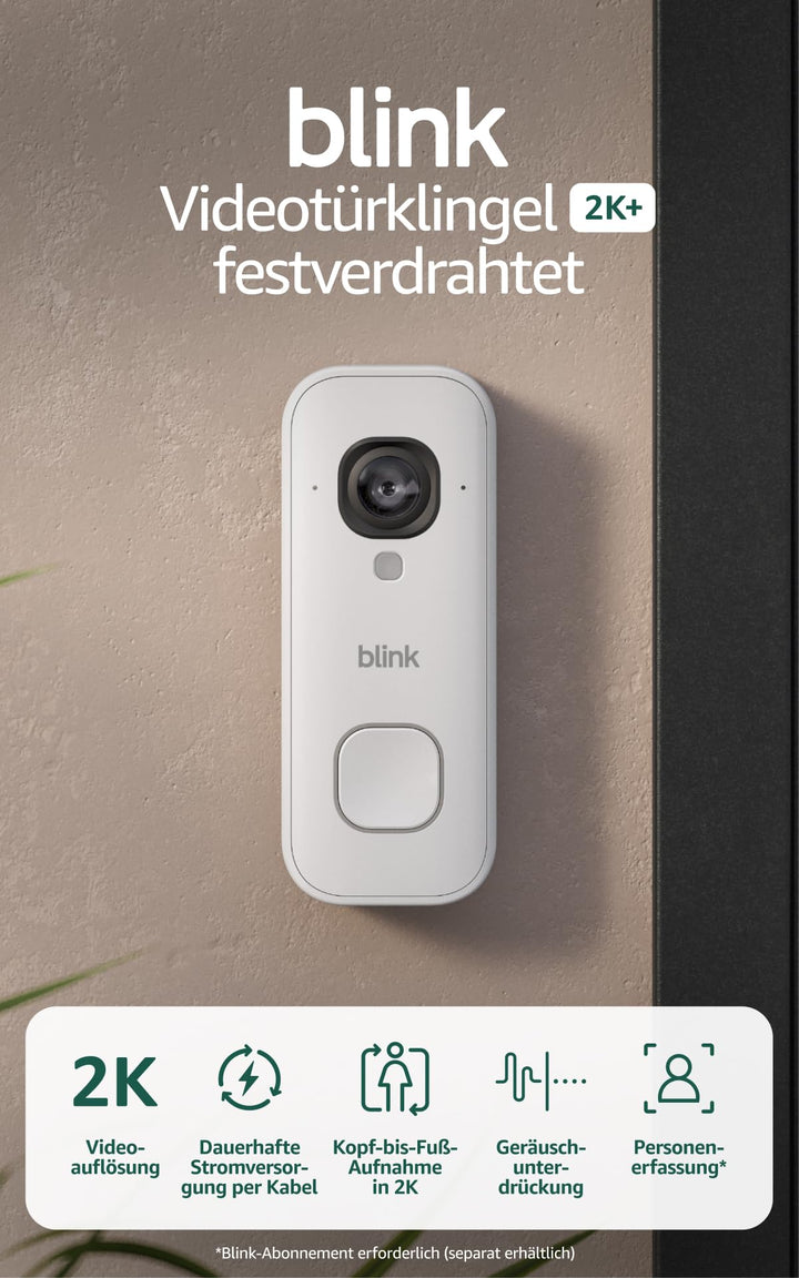 Blink Videotürklingel 2K+ (festverdrahtet, neueste Gen.) | Kopf-bis-Fuss-Aufnahme in 2K | Konstante