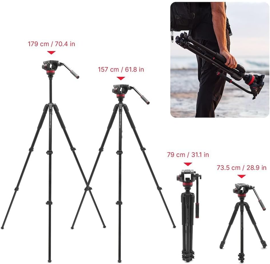 Manfrotto 055 Video-Stativ mit 502 Video-Fluid-Kopf, Aluminium, professionelles Schwerlast-Stativsys