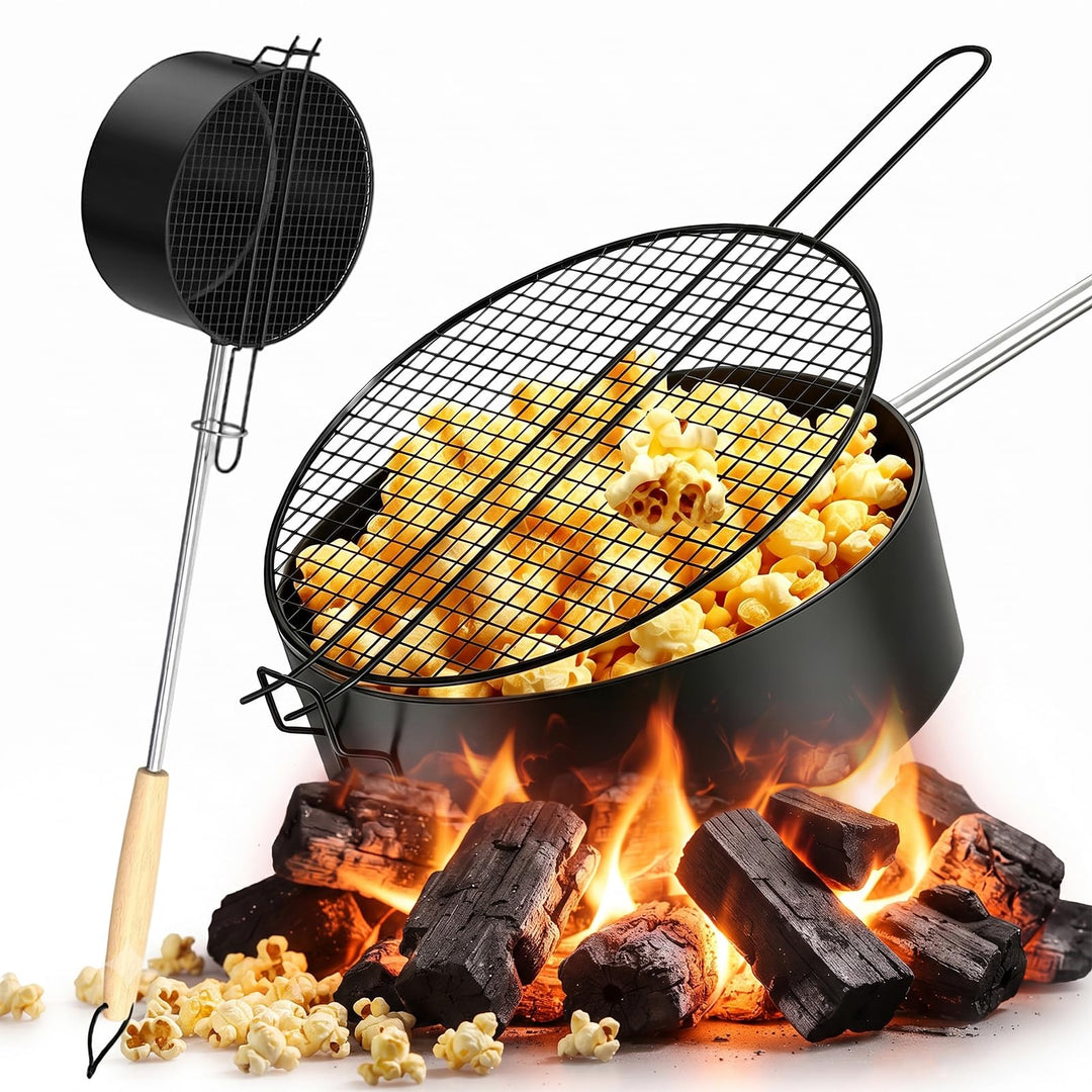 Popcorn Maker Kohlenstoffstahl Antihaft Popcornpfanne mit Hitzebeständigem Griff, Robuste Camping Po
