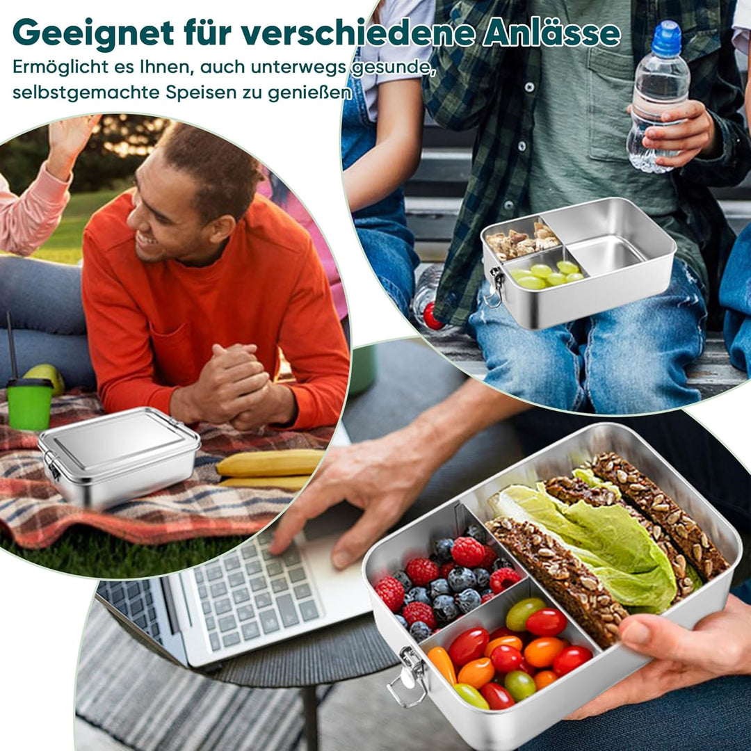 Joyfair Brotdose, Edelstahl Bento Box mit 3 Fächern, Vesperdose Lunch Box Auslaufsicher für Erwachse