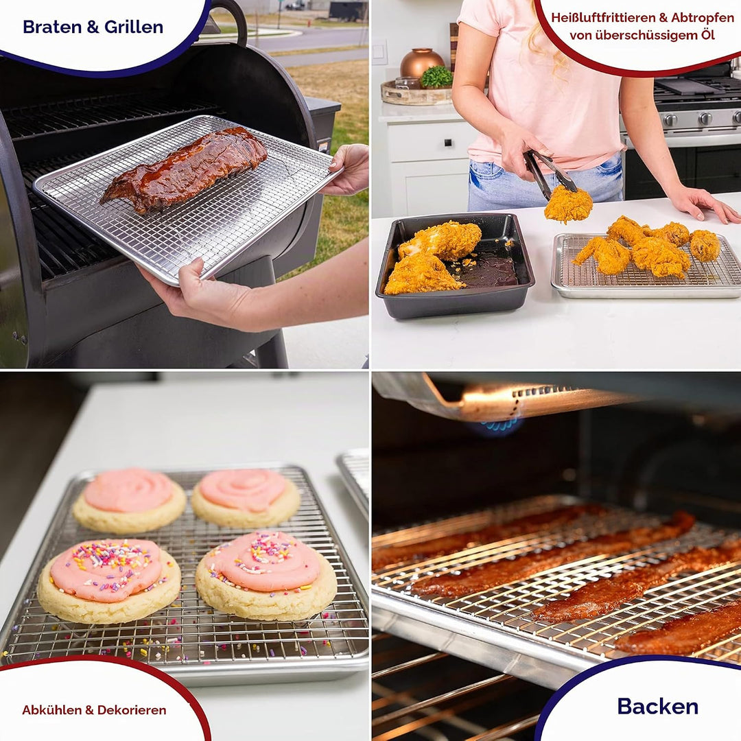 KITCHENATICS Robuste Halbblech-Backform mit Gestell-Set, Backblech für Ofen, Aluminiumblech mit Rand