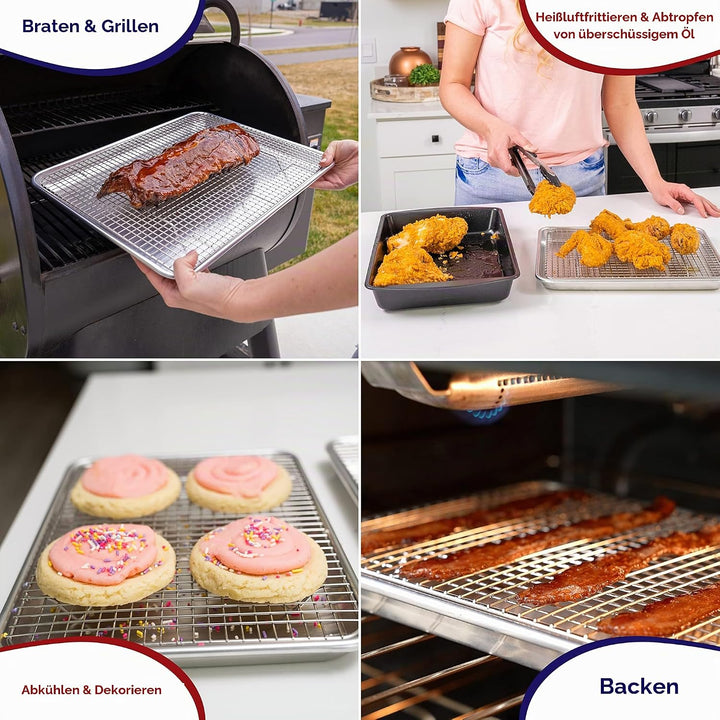KITCHENATICS Robuste Halbblech-Backform mit Gestell-Set, Backblech für Ofen, Aluminiumblech mit Rand