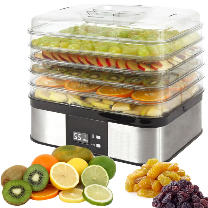 Syntrox Germany Edelstahl Dörrautomat Massam, Obsttrockner, Gemüsetrockner, leistungsstark, 350 Watt