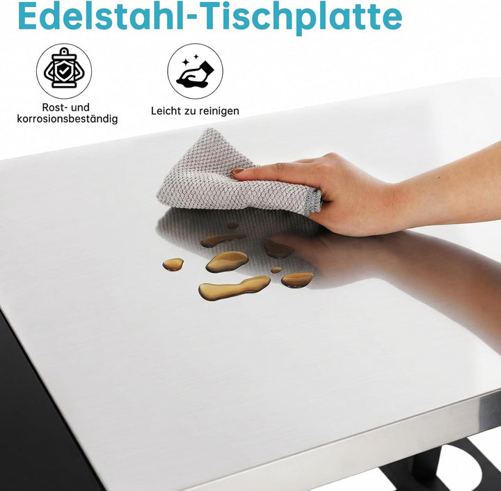 LIFERUN Grillwagen mit Klappbarem Beistelltisch, Robuster Grilltisch mit Edelstahl Tischplatte, 2-Eb
