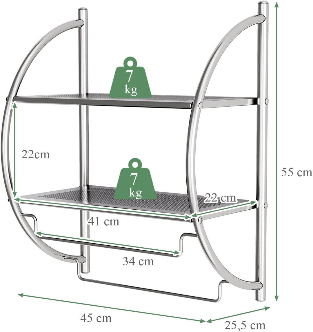 LIFEZEAL Badezimmerregal Hängend, Wandregal Badezimmer mit 2 Ablagen & Handtuchhalter, Hängeregal Wa