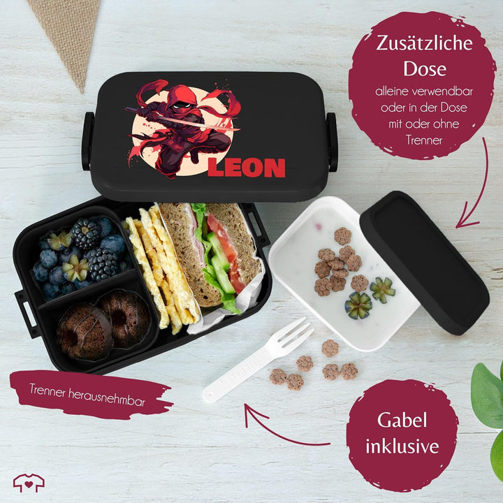 Kinder Bento Box Midi Lunchbox für Mepal Bentobox - Ninja mit Name personalisiert I Schulkind Gesche