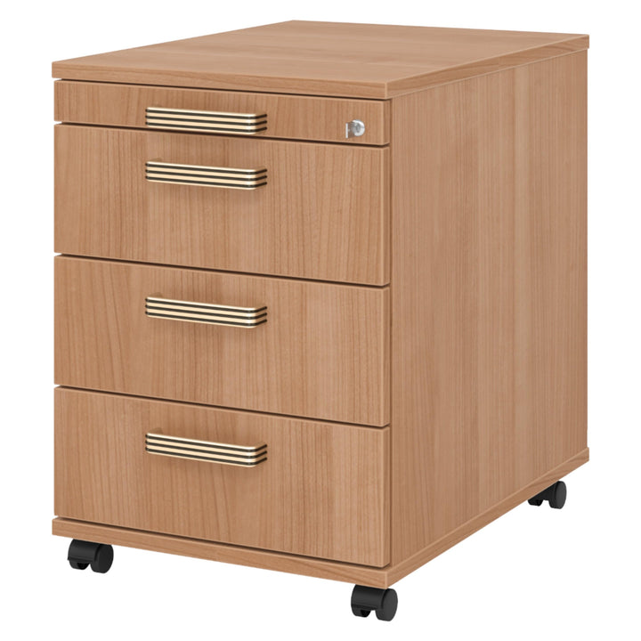bümö Rollcontainer mit Schubladen, Container abschliessbar aus Holz in Nussbaum - Rollwagen für's Bü