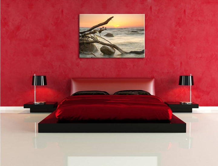 Ruhige See im Nebel, Format: 100x70 auf Leinwand, XXL riesige Bilder fertig gerahmt mit Keilrahmen,