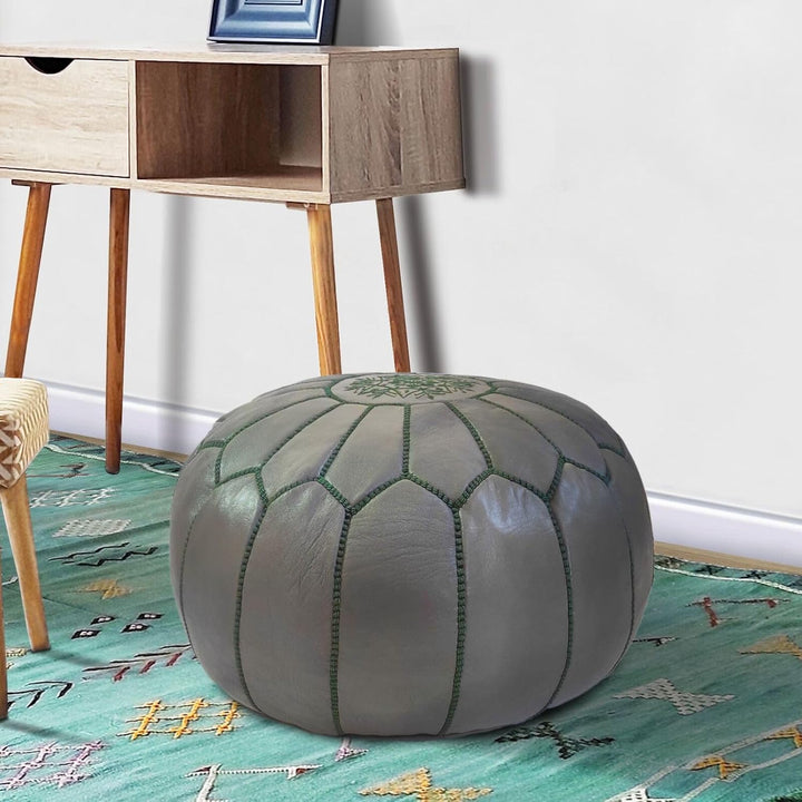 ALMADIH Leder Pouf Grün Echtleder Sitzkissen gefüllt geliefert - Traditionelle Handarbeit – Sitzsack