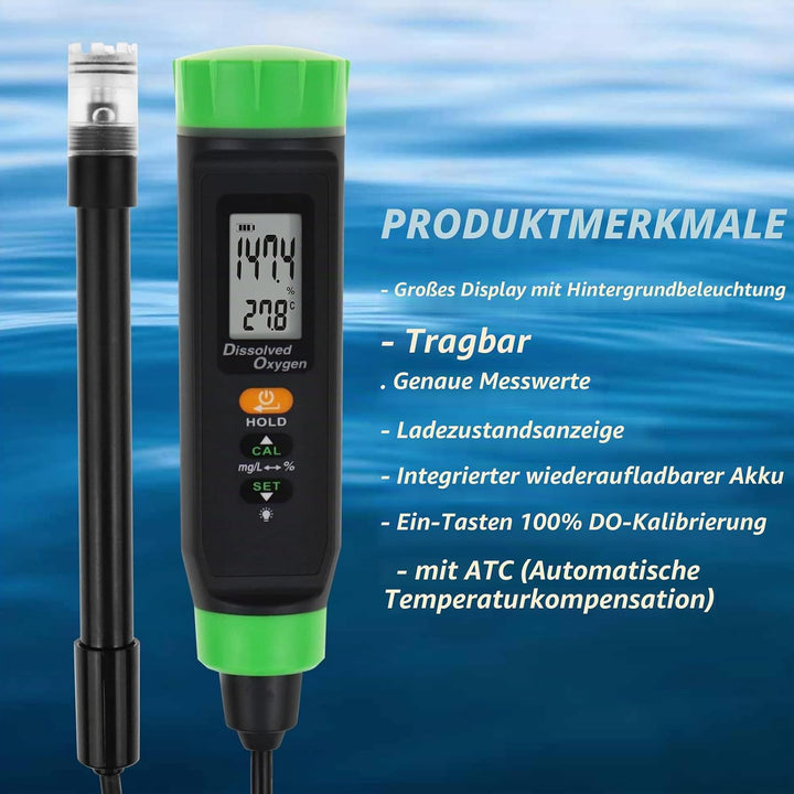 Digital Aufgelöst Sauerstoff Stifttyp Lang Kabel DO Meter ATC Wasser Qualität Prüfer mit Selbst Schw