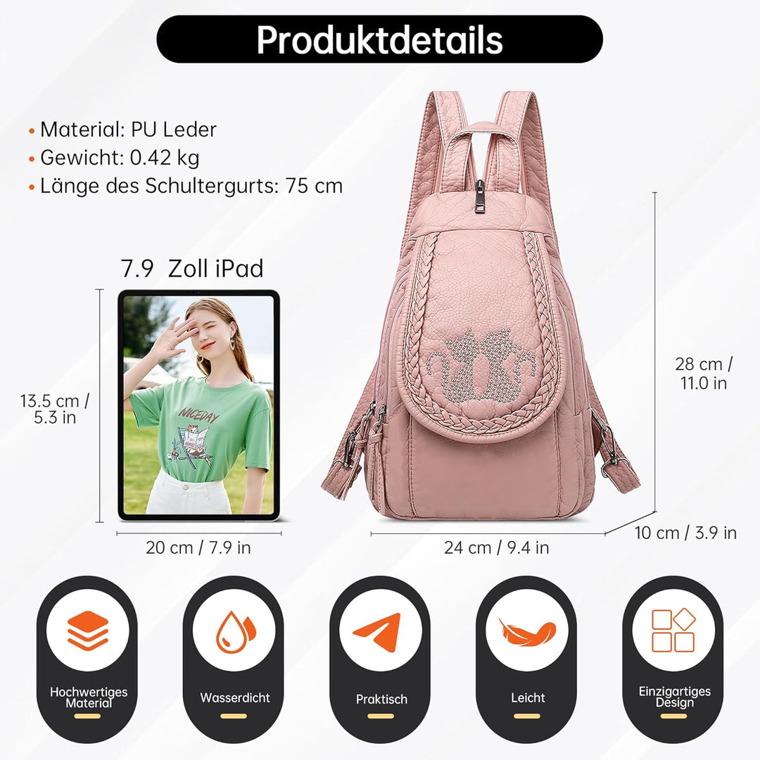 DIRRONA Rucksack Damen Beiläufig Kleine Brusttasche für Damen Multifunktionale Reise Wasserdicht Sch