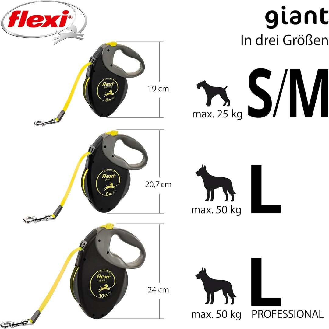 flexi Giant M Gurt 8 m für Hunde bis 25 kg, schwarz/neongelb schwarz/neongelb M 8 m Neon, schwarz/ne