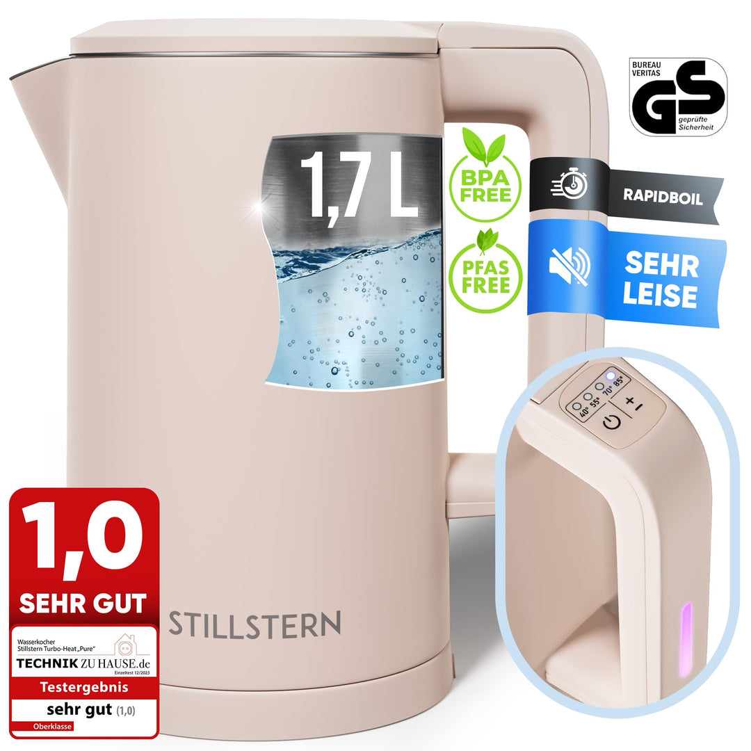 Stillstern Wasserkocher mit Temperatureinstellung [1,7L | 40-55-70-85-100°C], 12 Std. Warmhalten, Pr