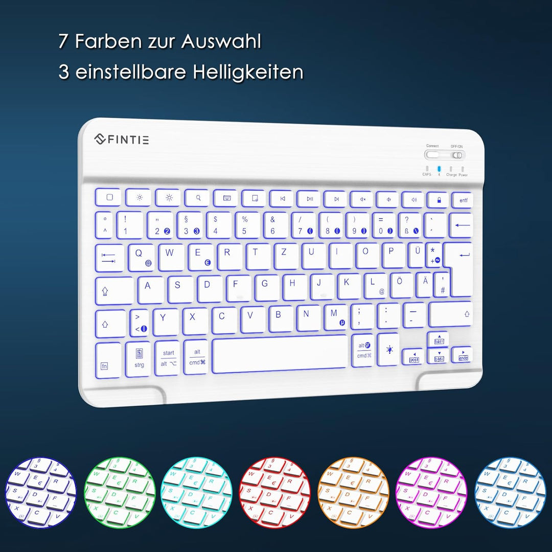 Fintie Bluetooth Tastatur mit Hintergrundbeleuchtung in 7 Farben, iPad Tastatur mit deutschem Layout