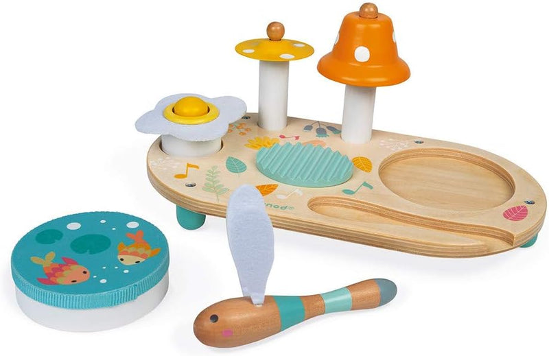 Janod - Pure Musiktisch mit 5 Funktionen - Kinder Spieltisch aus Holz - Musikalisches Holzspielzeug