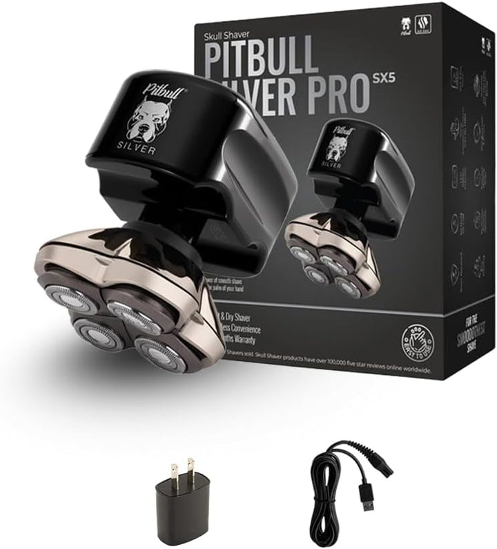 Skull Shaver Pitbull Silver Pro SX5 - Kopf- und Gesichtsrasierer - Elektrorasierer für Herren, Nass
