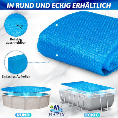 HAFIX® Solarplane Cover für runde und eckige Pools. Poolplane Solarpoolheizer in blau. Solarabdeckpl