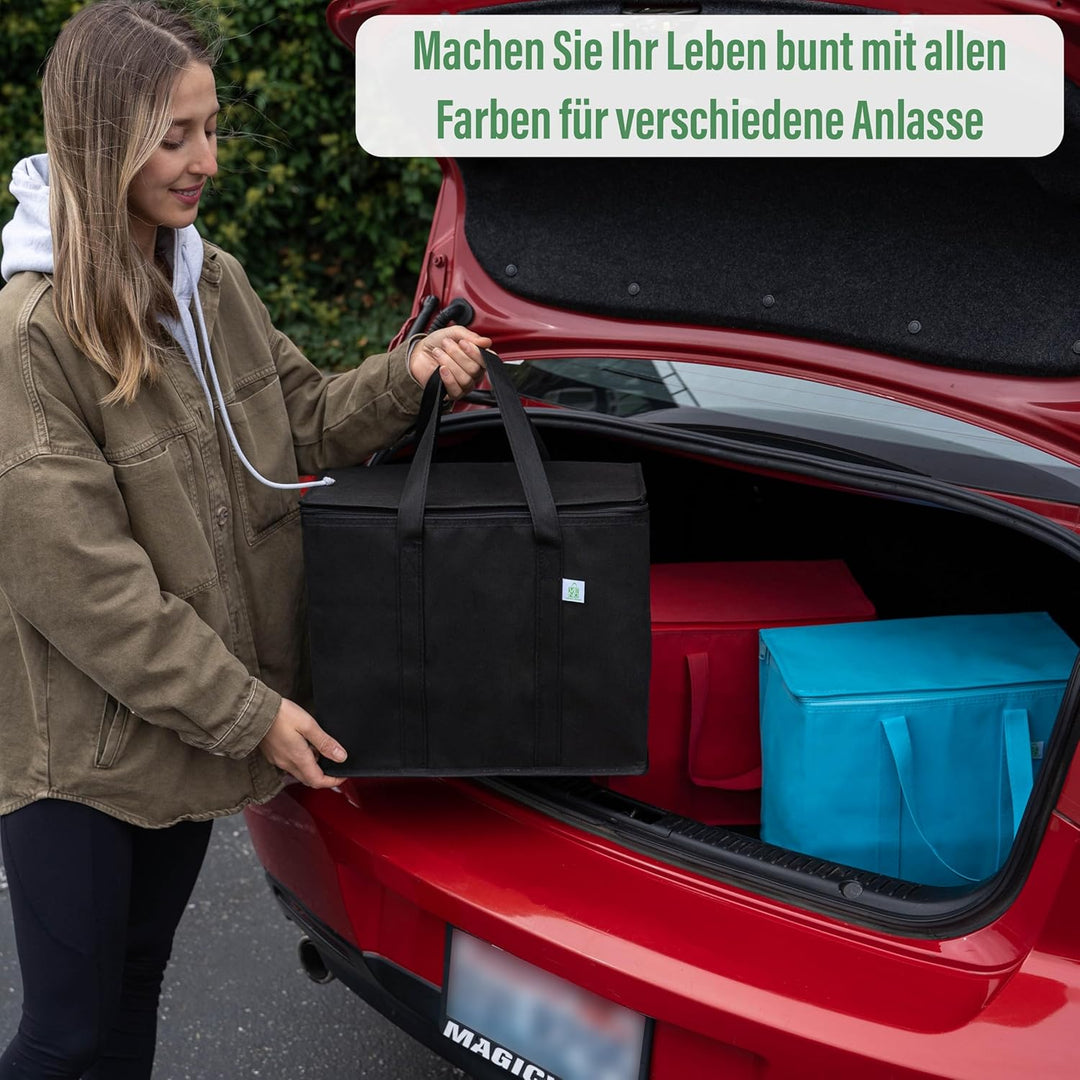 VENO 2-er Pack isolierte, wiederverwendbare Kühltasche, Einkaufstaschen, gross, robuste Griffe, Dopp