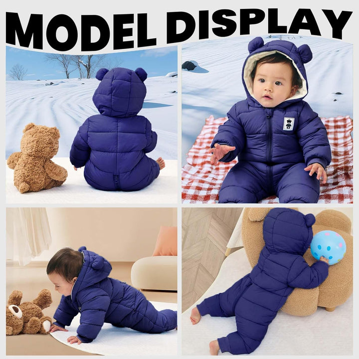 Baby Winter Overall mit Kapuze, Strampler Schneeanzug Jungen Mädchen Langarm Jumpsuit Warm Outfits G