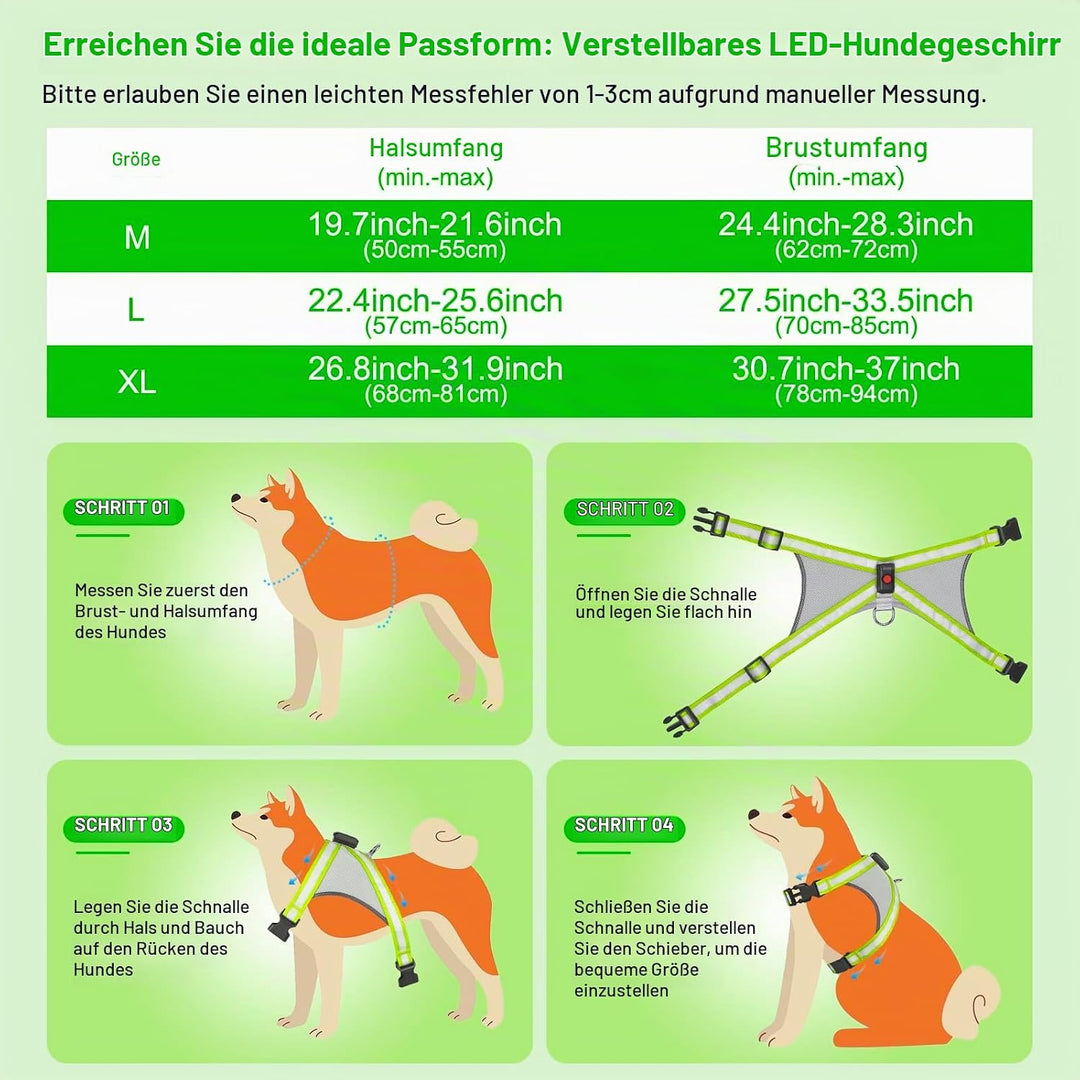 Visinite Led Hundegeschirr mit Licht, Hundegeschirr Leuchtend Aufladbar, 2 Beleuchtungsmodi Leuchtge