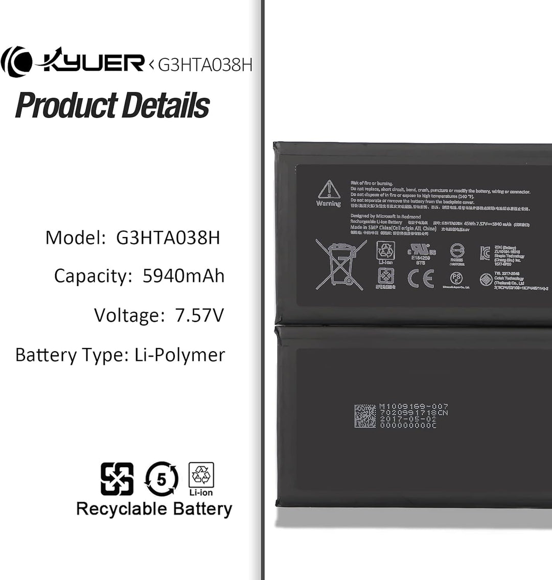 K KYUER G3HTA038H DYNM02 Tablette Akku Compatible with Microsoft Surface Pro 5 5th 1796 2017/Surface