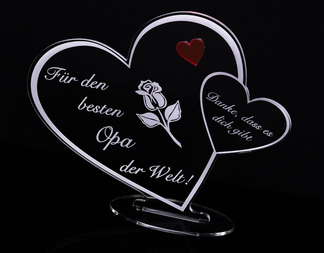 Acryl Schild in Herz Form Für den besten Opa der Welt die perfekte Geschenkidee, mit Lasergravur, Ge