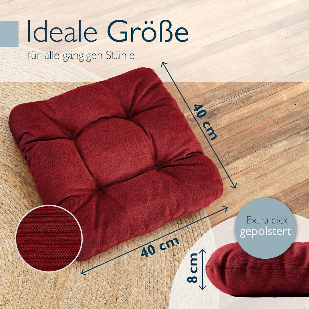 Beautissu 2er Set Premium Stuhlkissen 40x40 cm Rot – UV-beständig &amp; Robust Sitzkissen Outdoor 8 cm d