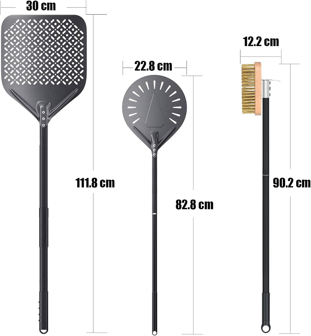 30 x 112 cm Rechteckiger Pizzaschieber 23 cm Pizzaschaufel aus Hart Eloxiertes Aluminium, 3er Pizzao