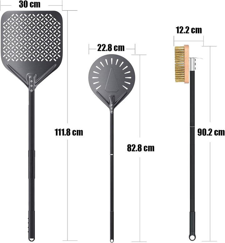 30 x 112 cm Rechteckiger Pizzaschieber 23 cm Pizzaschaufel aus Hart Eloxiertes Aluminium, 3er Pizzao