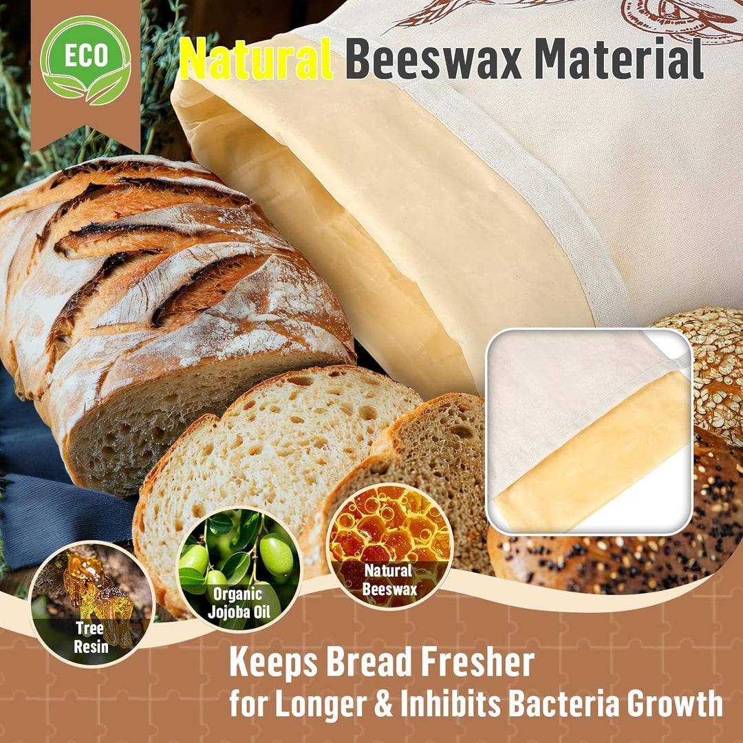 2 Stück 44 * 32,5cm Brotbeutel mit Bienenwachstuch Innenfutter Wiederverwendbare Brottüten Brot Obst