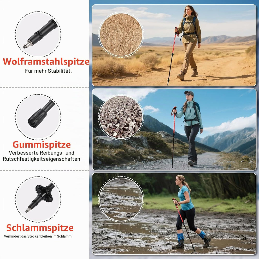 Ninonly Wanderstöcke faltbar Carbon, Nordic Walking Stöcke Damen &amp; Herren, Leichte Teleskop Wanderst