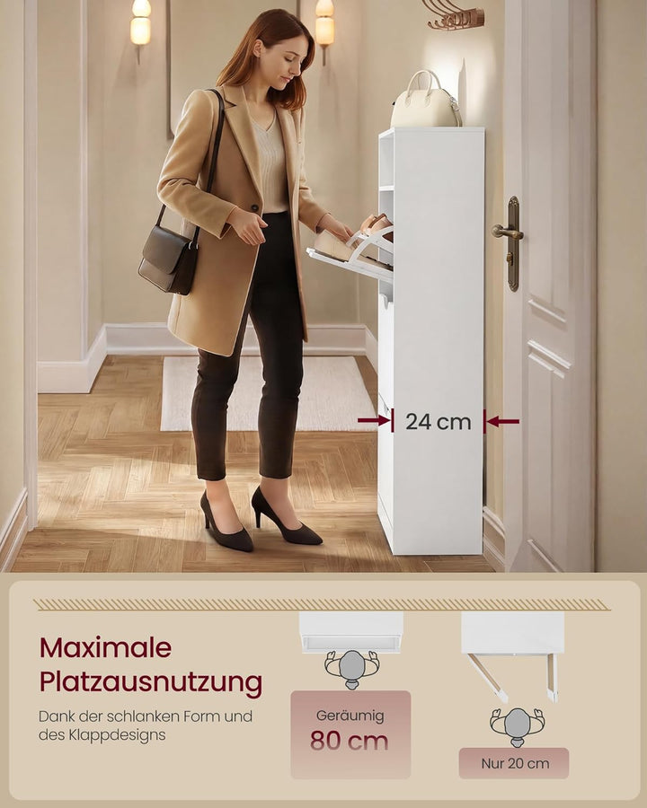VASAGLE Schuhschrank 3 Klappen, Schuhkipper, Schuhregal, Schuhaufbewahrung, offenes Fach, Trennwand