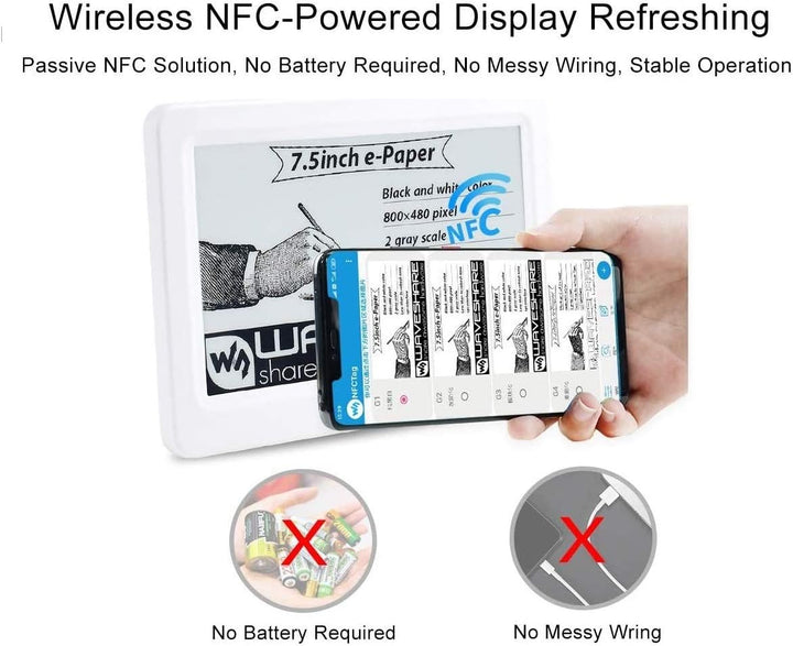 IBest 7.5inch Passive NFC-Powered e-Paper Black/White e-Ink Display, No Battery Required, Wireless P