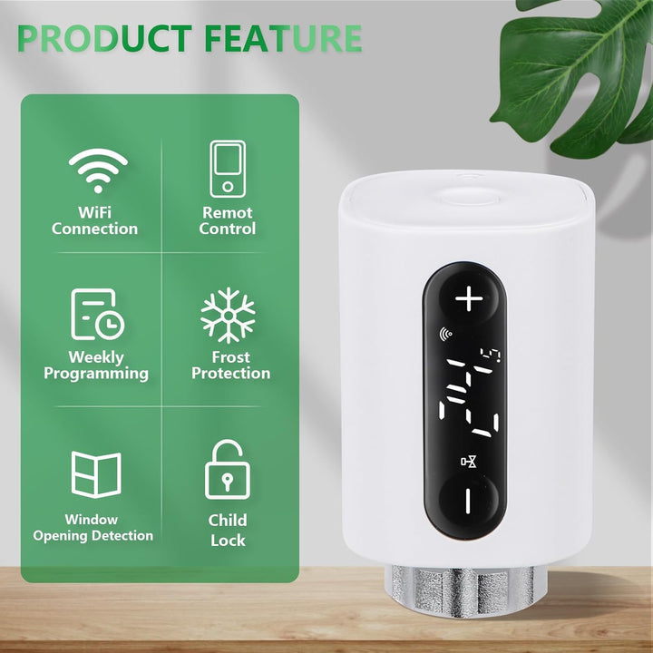 Wengart WiFi Heizkörperthermostat WG360, 2,4 GHz Tuya APP Heizkörperventil, programmierbares TRV zur