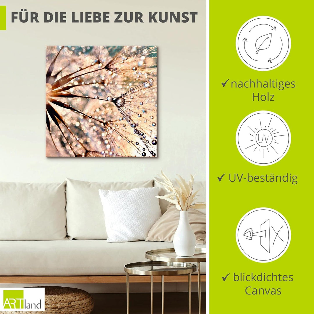ARTland Leinwandbilder Wandbild Bild auf Leinwand 50x50 cm Wanddeko Blumen Pusteblume Botanik Wasser
