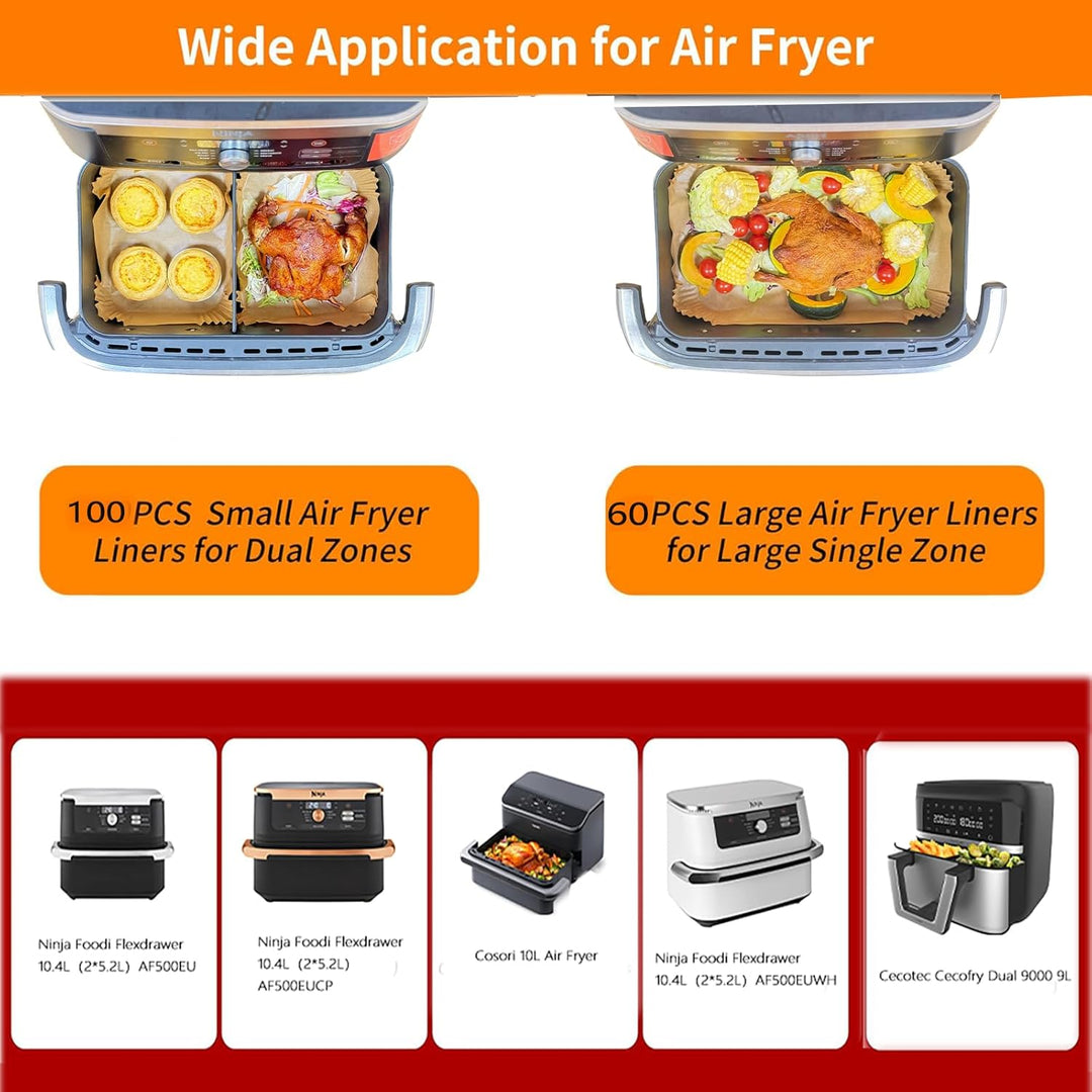 160pcs Airfryer Backpapier für Ninja Flex Drawer Dual Zone AF500EU 10,4L Heissluftfritteuse,Zubehör