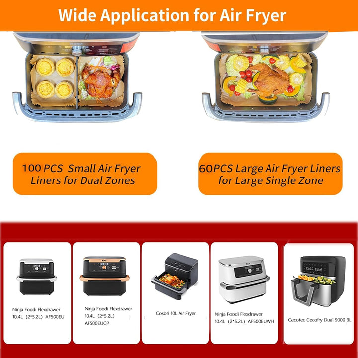 160pcs Airfryer Backpapier für Ninja Flex Drawer Dual Zone AF500EU 10,4L Heissluftfritteuse,Zubehör