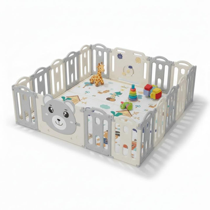 Laufgitter Baby Laufstall Kunststoff PL40 GREY, XXL 185x185cm Babylaufstall mit 16 Paneelen, Spielpa