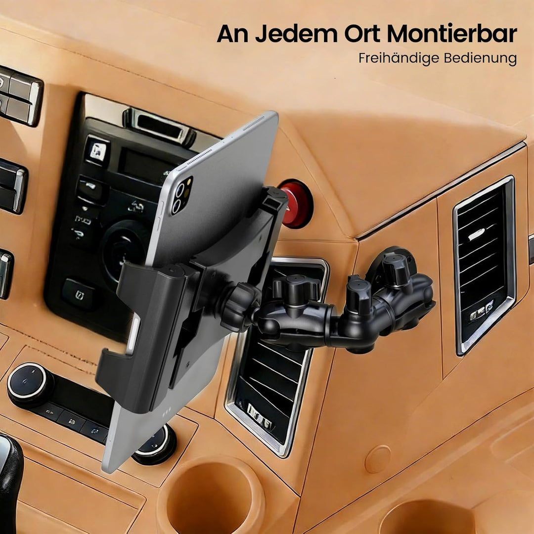 OHLPRO Tablet Halterung Auto, Tablethalterungen LKW 360° Drehung Verstellbarer Verbund Arm Bohrbasis