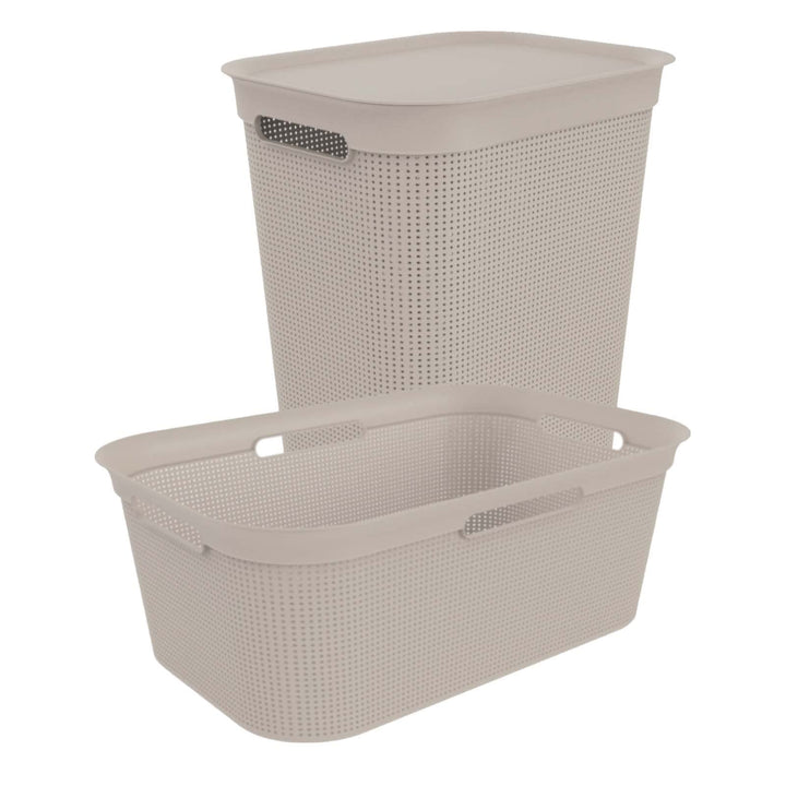 Rotho Brisen Wäscheset 2tlg. 50l, 41l, Kunststoff (PP) BPA-frei, cappuccino, 50l, 41l Beige, Beige