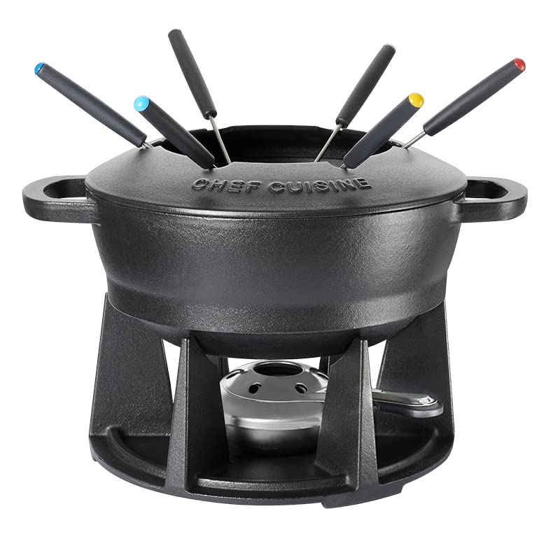 Chef Cuisine Gusseisen Fondueset, Fondue-Topf und Fondue-Gabeln für 6 Personen ca. 2,2 Liter