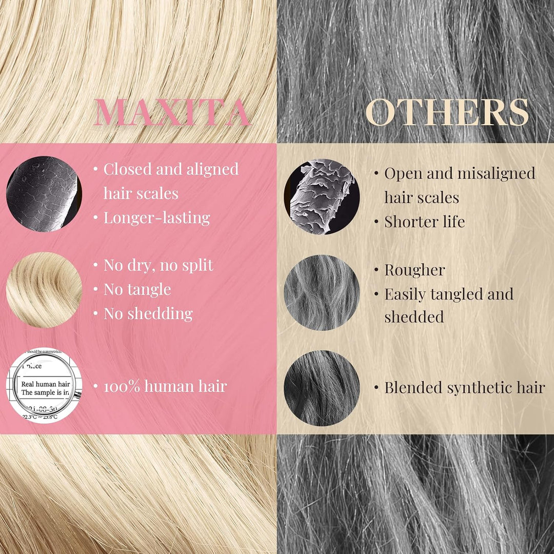 MAXITA Echthaar Extensions Clip, 40cm 16 Zoll 120g 7 Stück Platinblond Clip in Extensions Echthaar N