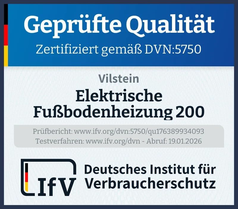 VILSTEIN Elektrische Fussbodenheizung 200W/m², für Fliesen Laminat und mehr, Komplett-Set, TWIN Tech
