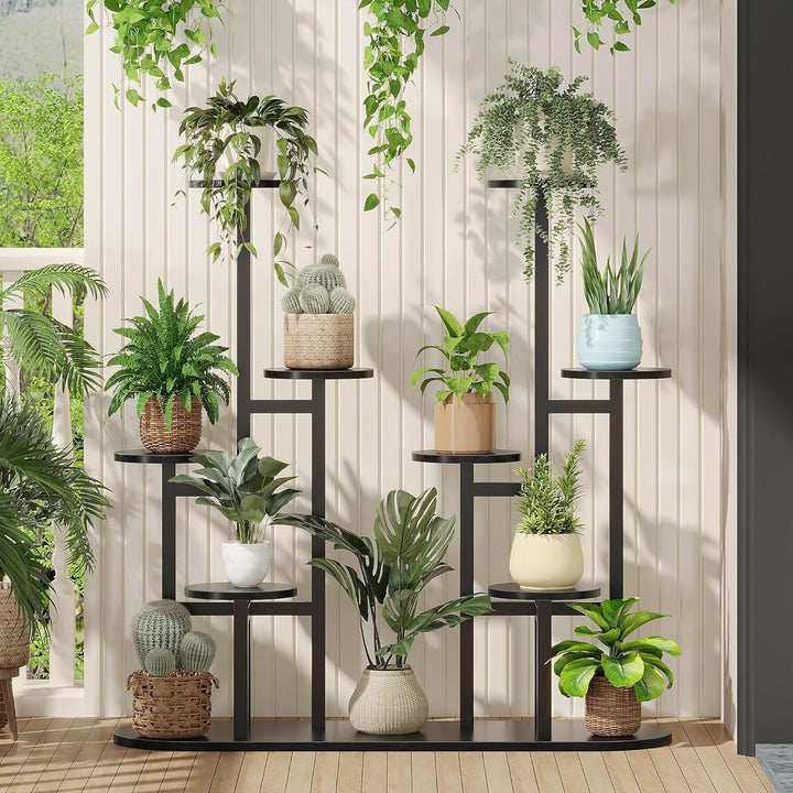 MIN WIN 100 cm Pflanzenständer Metall mit 8 Ebenen Pflanzenregal Blumenständer drinnen draussen Plat